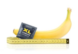 Yellow Banana with Condom and Measuring Tape